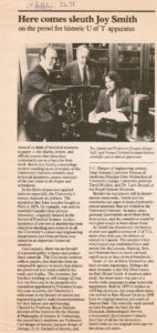 Newspaper article from 1978, with image of Joy Smith and professors Jacques Berger and George Garland.